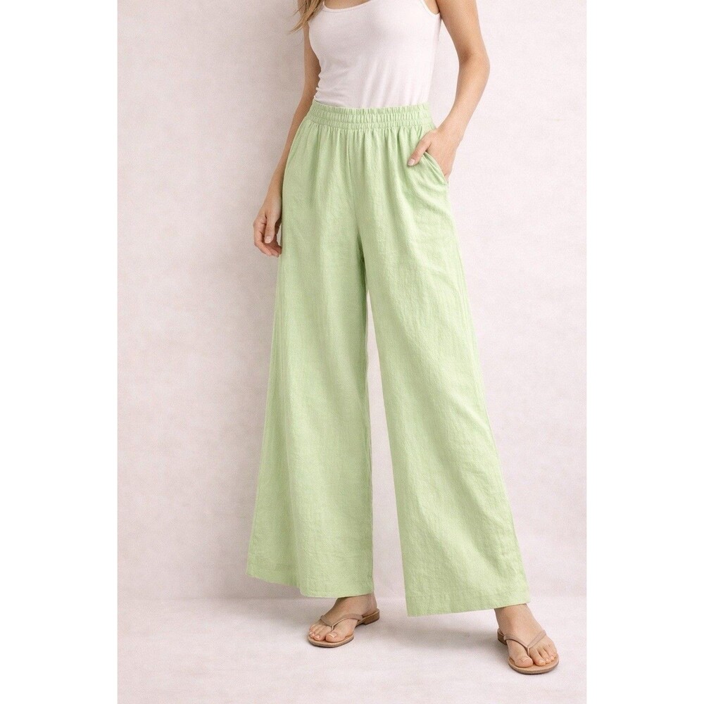 Cotton On Wide Leg Pants Green Elastic Waist Casual Lightweight Size 4